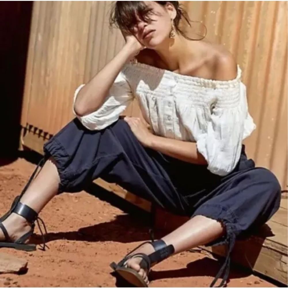 New Free People Fly Away Parachute Pants In Navy Blue Size 6